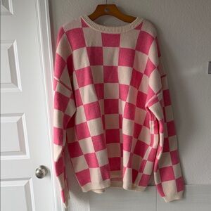 Vibrant Pink and Cream Checkered Women's Sweater